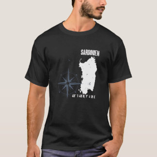 T-shirt Carte des coordonnées de l'île de Sardaigne