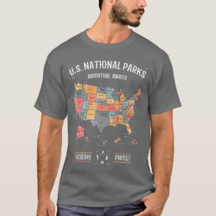 T-shirt Carte des parcs nationaux des États-Unis Préserv