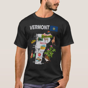 T-shirt Carte Des Sites D'État Du Vermont Grandes Villes F