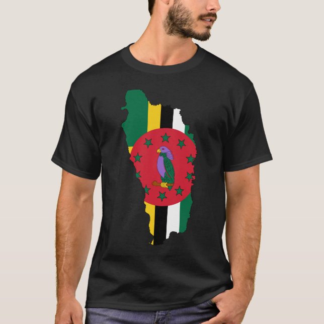 T-shirt Carte DM de drapeau de la Dominique (Devant)