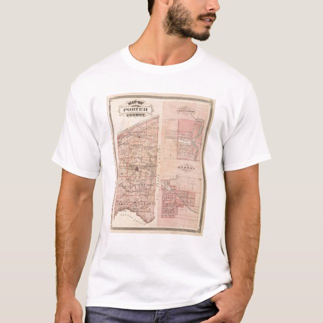 T-shirt Carte du comté de Porter avec Chesterton, Hebron (Devant)