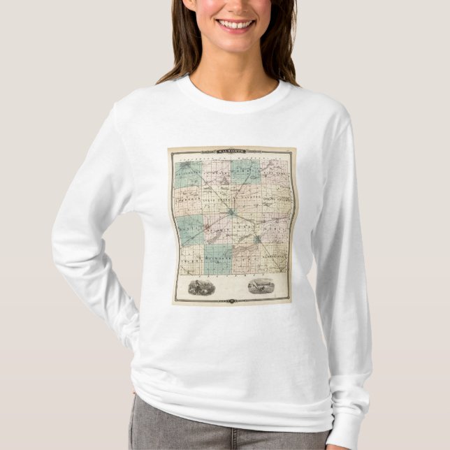 T-shirt Carte du comté de Walworth, état du Wisconsin (Devant)