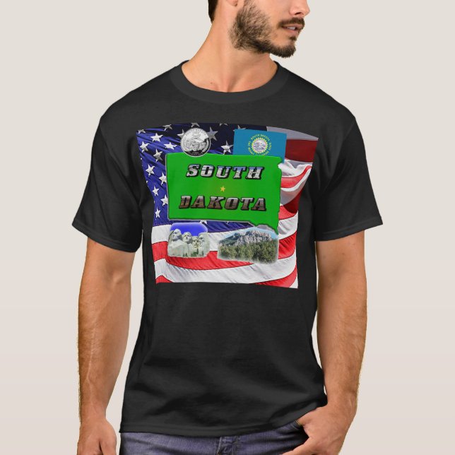 T-shirt Carte du Dakota du Sud, Texte photo, Trimestre des (Devant)