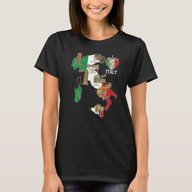 T-shirt Carte du Drapeau Italien Graphique Italie Coeur It (Devant)