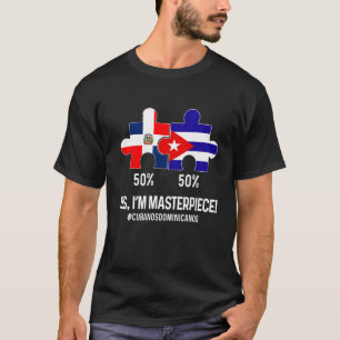 T-shirt Carte du drapeau semi-dominicain à moitié cubain c