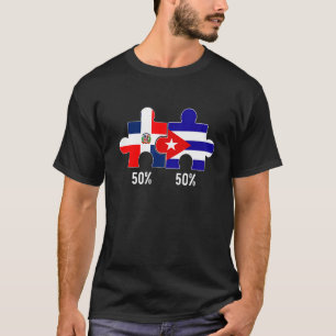 T-shirt Carte du drapeau semi-dominicain à moitié cubain c