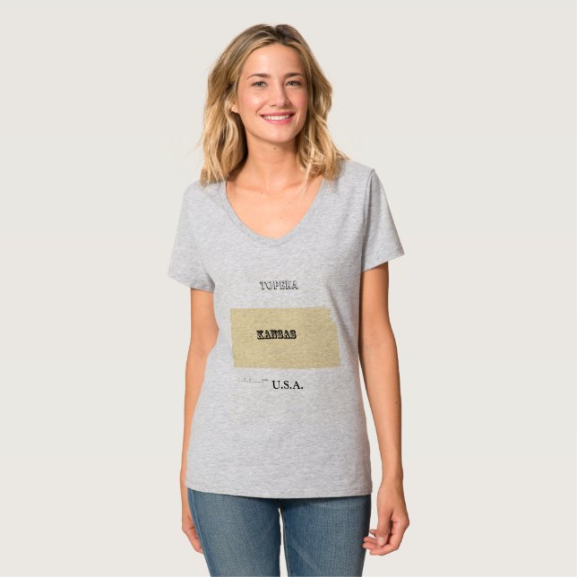 T-shirt - Carte du Kansas avec la ville (Devant entier)