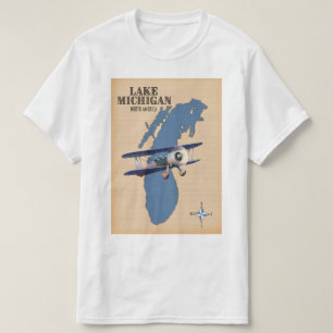 T-shirt Carte du lac Michigan en Amérique du Nord