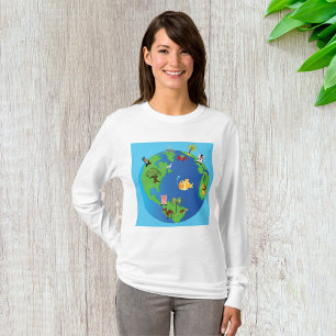 T-shirt Carte du monde animal Mignonne illustration de la