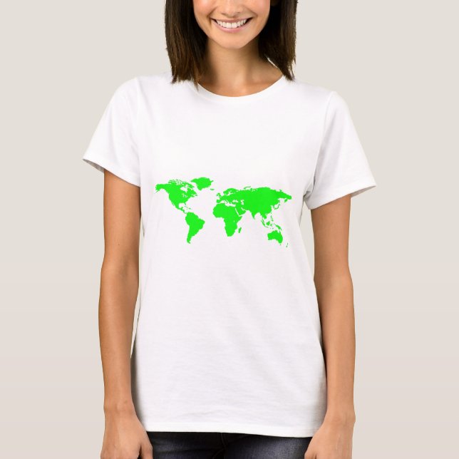 T-shirt Carte du monde blanc vert (Devant)
