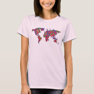 T-shirt carte du monde colorée art
