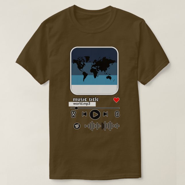 T-shirt carte du monde musique dans le lecteur de musique (Design devant)