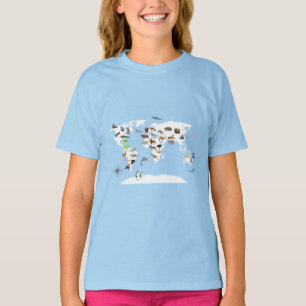 T-shirt Carte du monde pour enfants Animaux
