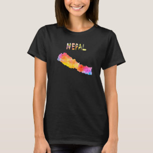 T-shirt Carte Du Népal Carte Colorée Népalaise Aquarelle I