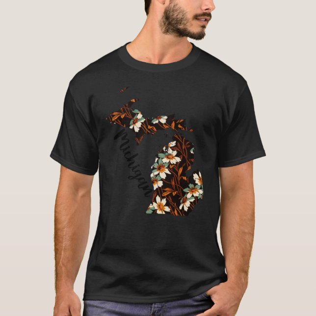 T-shirt Carte florale États-Unis Michigan Carte du Michiga (Devant)