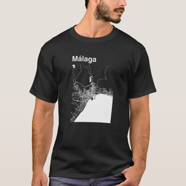 T-shirt Carte graphique de la ville classique de Malaga (Devant)