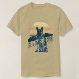 T-shirt Carte graphique rétro German Shepherd Blue ID754