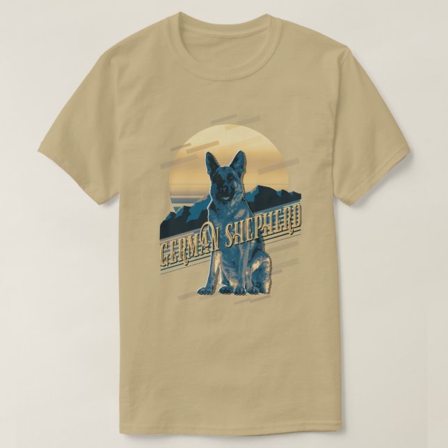 T-shirt Carte graphique rétro German Shepherd Blue ID754 (Design devant)