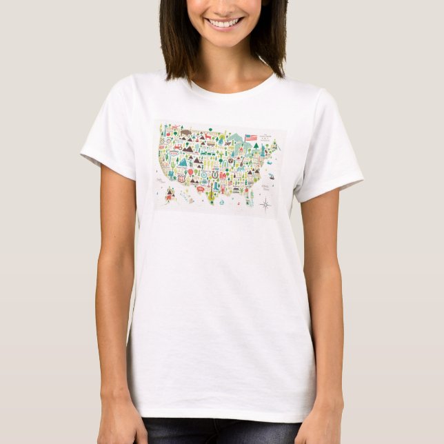 T-shirt Carte illustrée des États-Unis (Devant)
