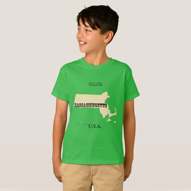 T-shirt - Carte Massachusetts avec la ville (Devant entier)