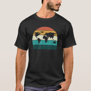T-shirt Carte Mondiale Retro Cool Vintage Sunset World Glo