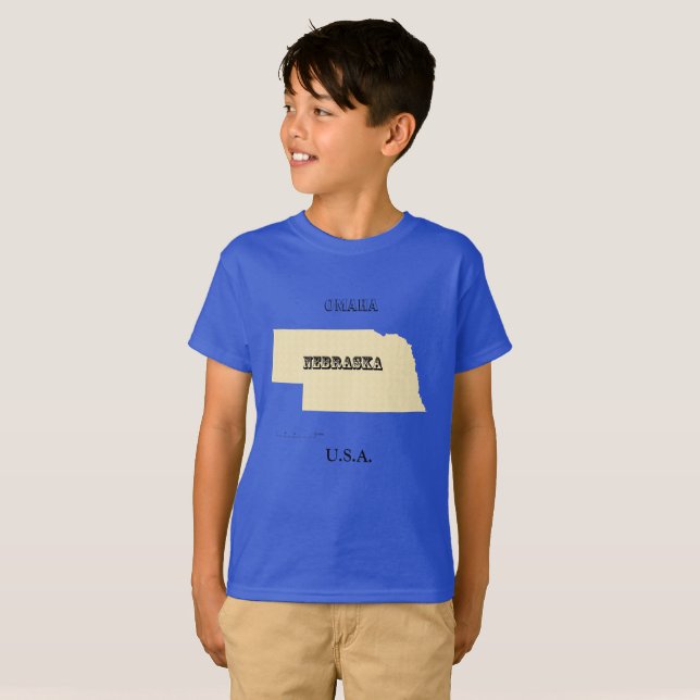 T-shirt - Carte Nebraska avec ville (Devant entier)