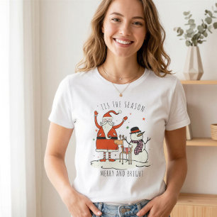 T-shirt Carte Père Noël Snowman Reindeer Star Christmas Hy
