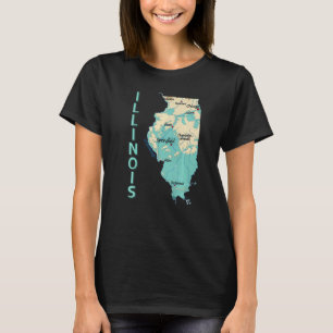T-shirt Carte Physique De L'État De L'Illinois Principales