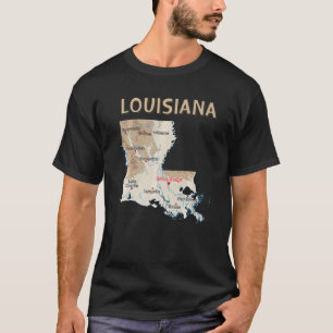 T-shirt Carte Physique Louisiane Grandes Villes Lacs
