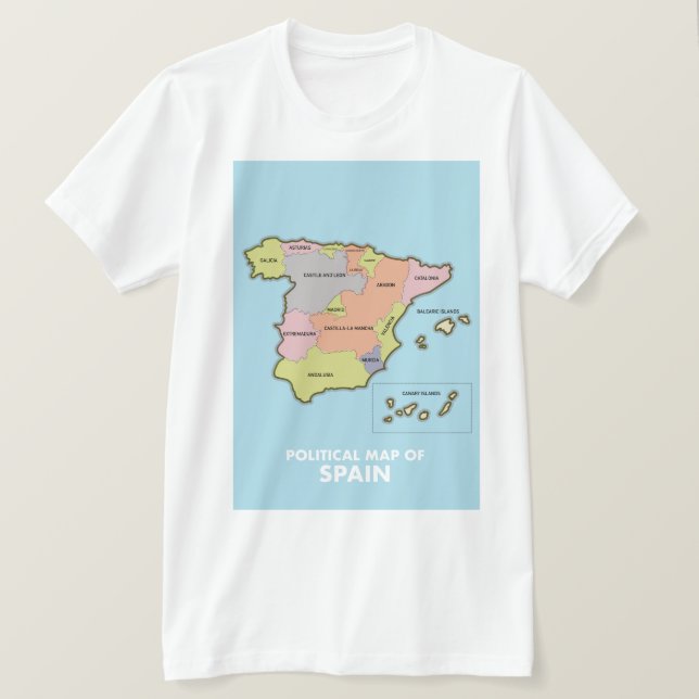 T-shirt Carte politique de l'Espagne. (Design devant)