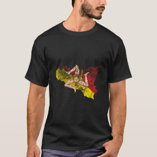 T-shirt Carte Sicilienne Et Drapeau Souvenir - Sicile Déra