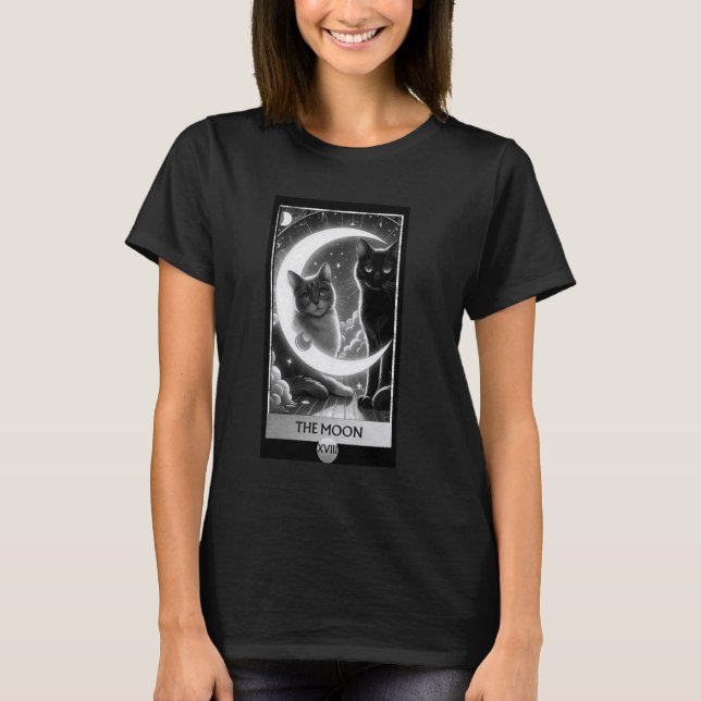 T-shirt Carte Tarot Céleste Lune Chat Noire Conception (Devant)