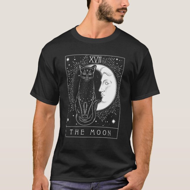 T-shirt Carte Tarot Crescent Moon Et Cat Graphique (Devant)
