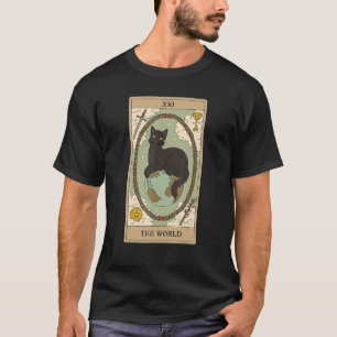 T-shirt Carte Tarot Le Monde Et Chat Chats Graphiques Cosm
