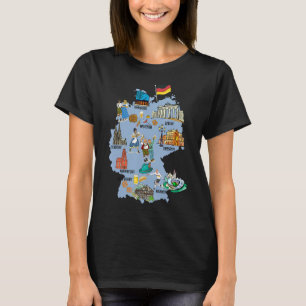 T-shirt Carte touristique de l'Allemagne avec des points d