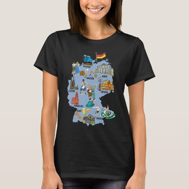 T-shirt Carte touristique de l'Allemagne avec des points d (Devant)