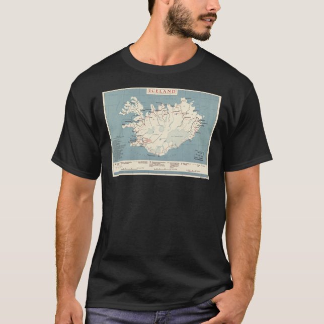 T-shirt Carte vintage de l'Islande (vers 1958) (Devant)