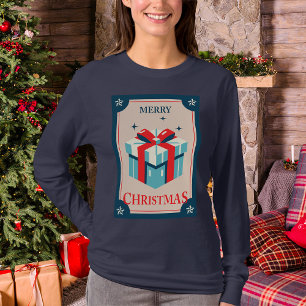 T-shirt Carte Vintage De Noël Avec Boîte Cadeau Festif