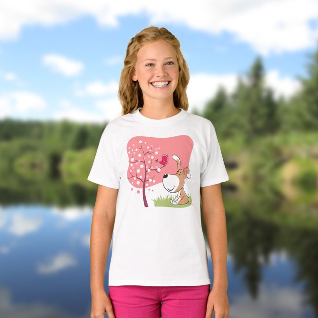 T-shirt Cartographier Chien Chien Chiot Fleur Oiseau Fleur (Créateur téléchargé)