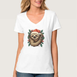 T-shirt Carton joli de Noël de Sloth Santa Claus
