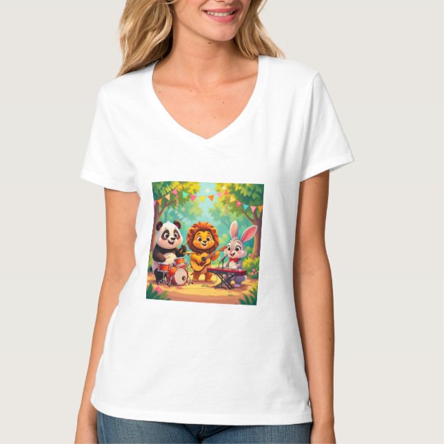 T-shirt 🎵 Cartoon Animal Music Party – Fun & Cute Musical (Devant)