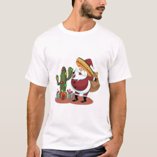 T-shirt Cartoon cactus and Santa Claus wearing a sombrero