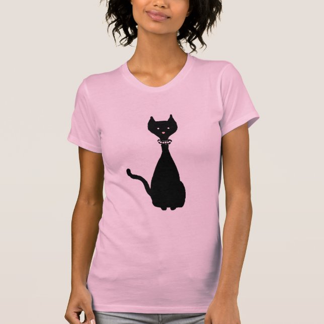 T-shirt Cartoon d'art en silhouette de chat noir (Devant)