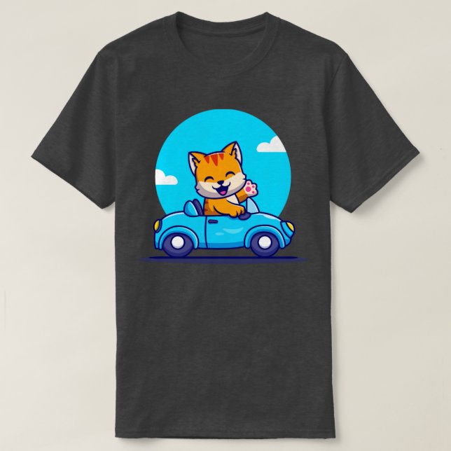 T-shirt Cartoon de voiture chat mignonne (Design devant)