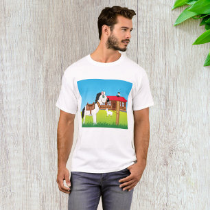 T-shirt Cartoon Farm Scène avec Cheval Chat et Chèvre