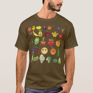 T-shirt Cartoon Fruit Et Légumes Végétarien Végétarien