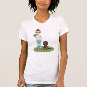 T-shirt Cartoon Girl & Black Et Tan Cavalier Spaniel Chien