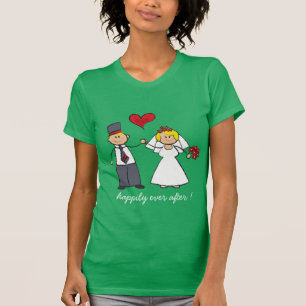 T-shirt Cartoon Mariage Couple Mariée & Groom Coeur rouge