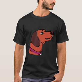 T-shirt Cartoon mignon Chien Brown avec collier rose Swepe