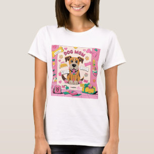 T-shirt Cartoon Puppy chien maman dans la chambre rose